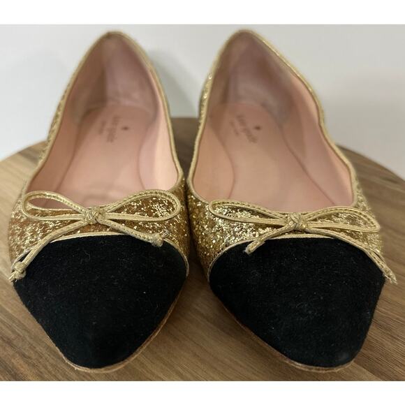 Kate Spade Point Toe Sparkle Gold & Black Sequin Ballet Flat With Bow Size 9M - Picture 7 of 7
